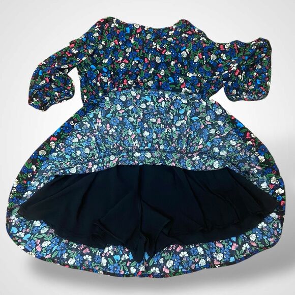 Zara Floral Skort Dress Women Size M Tiered Mini 3/4 Balloon Sleeve Ruffle Hem - Picture 5 of 8